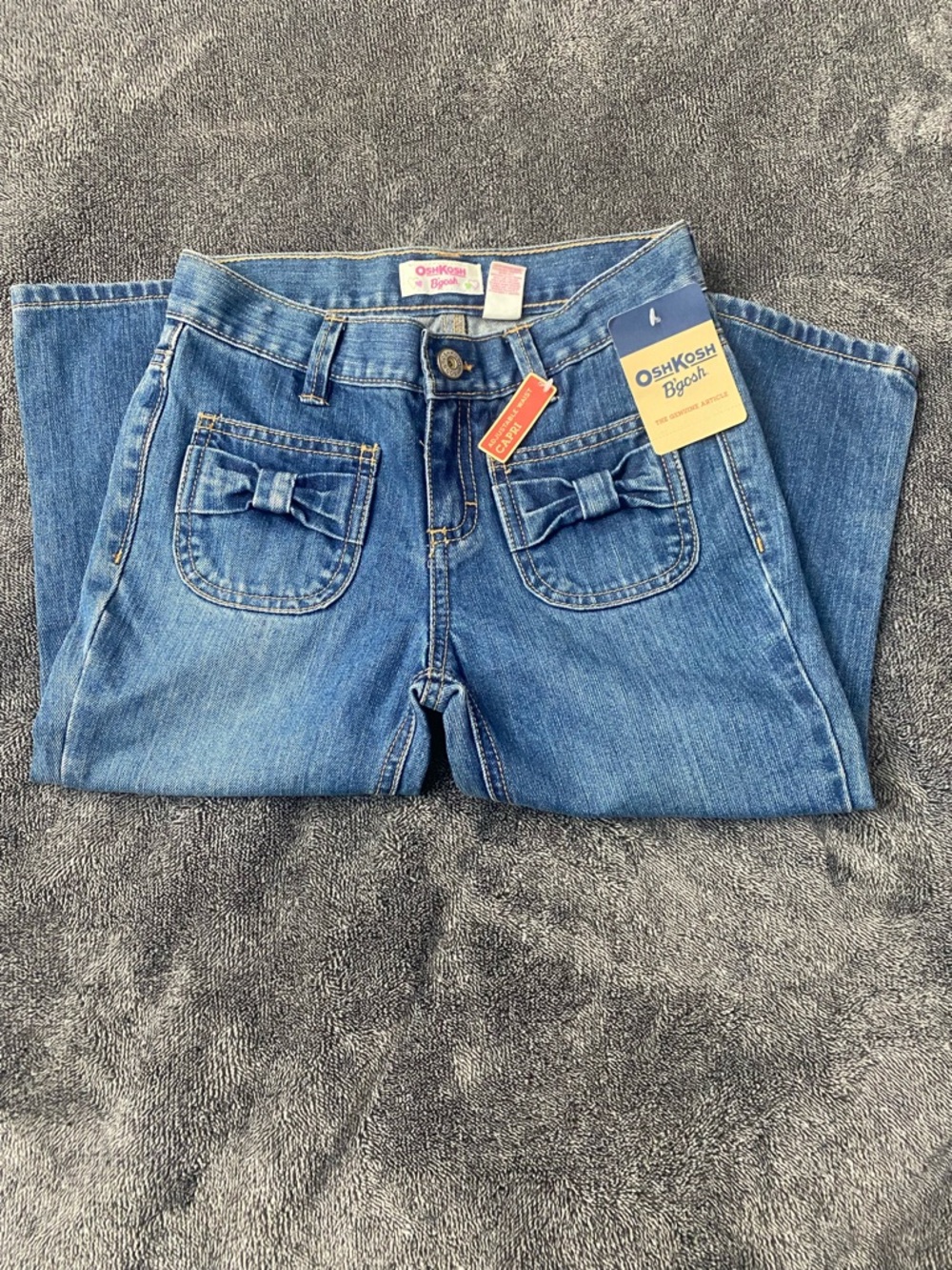 NWT OshKosh B'gosh Girls Butterfly Embroidered Denim Capris Bow Pockets Y2K SZ 8